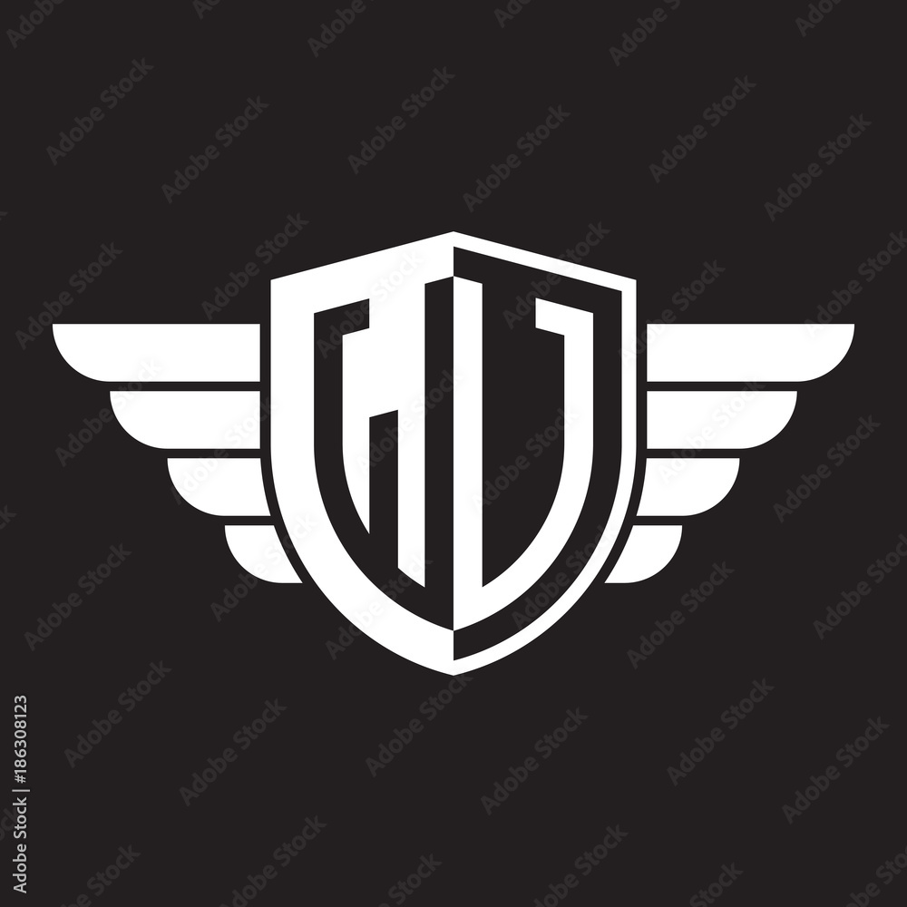 Initial two letter logo shield with wing Initial two letter logo shield with wing