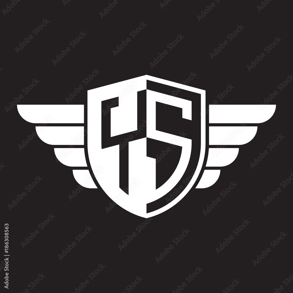 Initial two letter logo shield with wing Initial two letter logo shield with wing