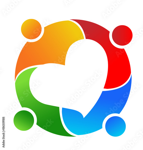 Teamwork people meeting, forming heart icon
