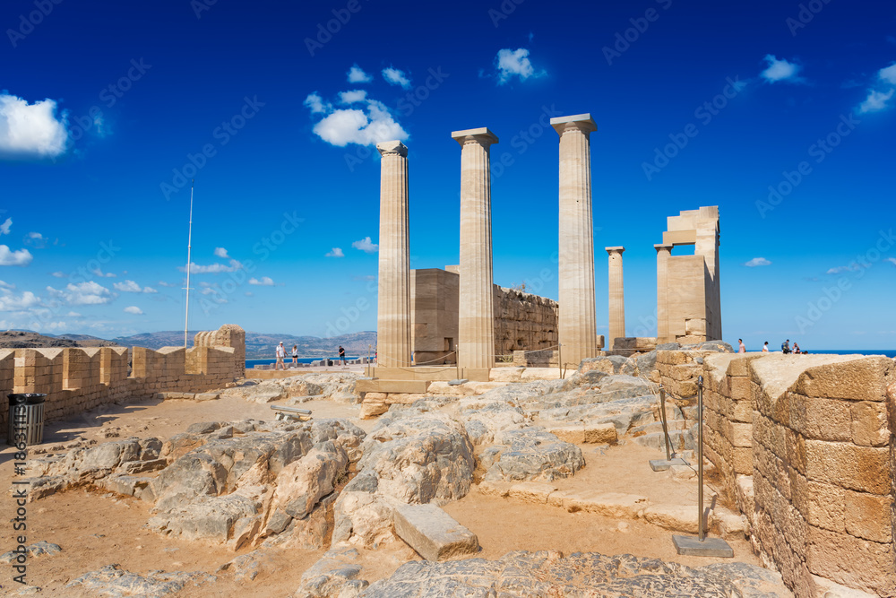 Doric temple of Athena Lindia on Acropolis of Lindos (Rhodes, Greece)