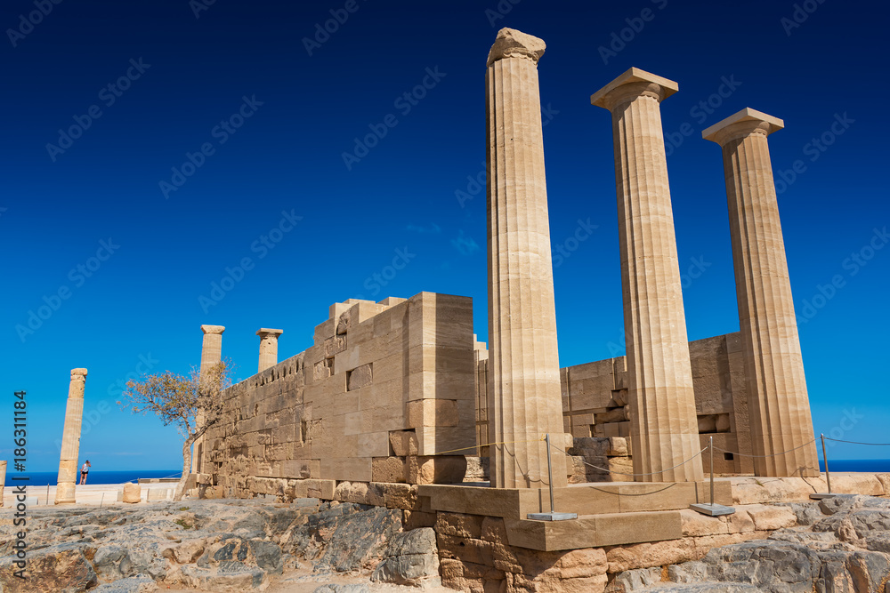 Doric temple of Athena Lindia on Acropolis of Lindos (Rhodes, Greece)