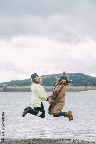 Friends having fun in a lake
