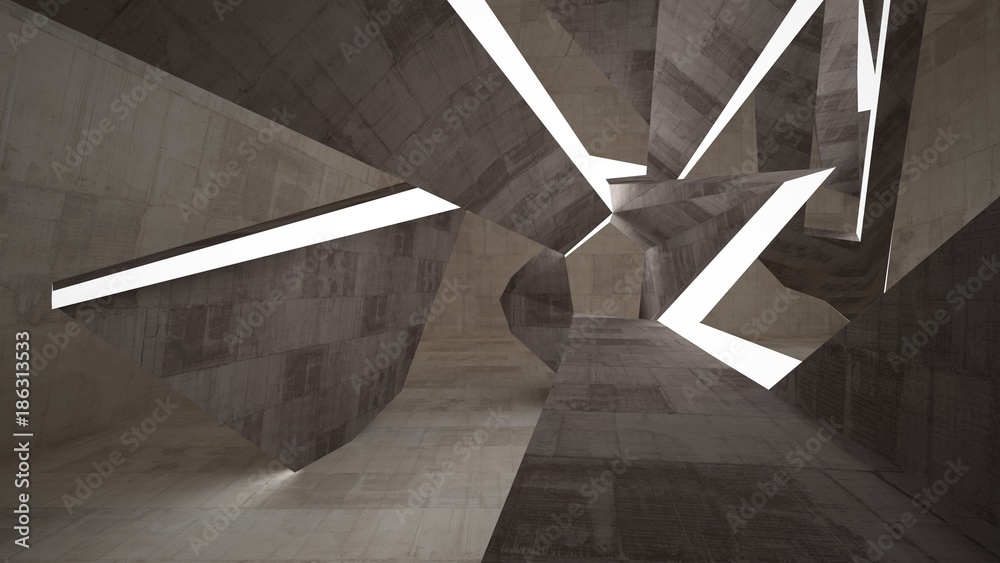 Abstract white and brown concrete interior multilevel public space with window. 3D illustration and rendering. Abstract white and brown concrete interior multilevel public space with window. 3D illustration and rendering.