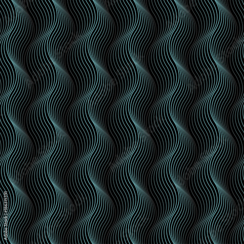 Vector black seamless pattern with light blue waves.