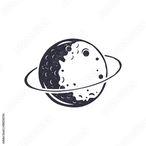 Vintage hand drawn moon symbol. Silhouette monochrome moon icon. Stock vector illustration isolated on white background. Retro design pictogram.