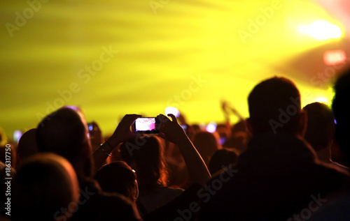 people at live concert and one girl with smartphone