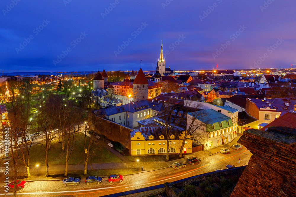 Tallinn. Aerial view of the city at sunset.