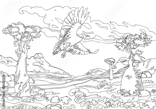 The vulture of the island Socotra in the stone mountains