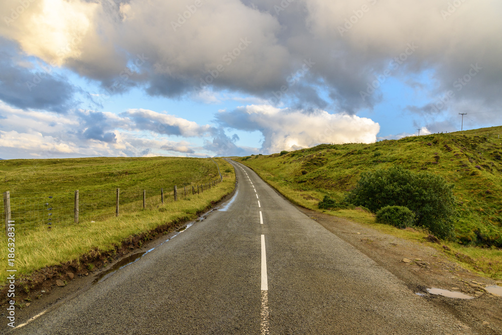 An empty road in the Isle of Skye, Scotland