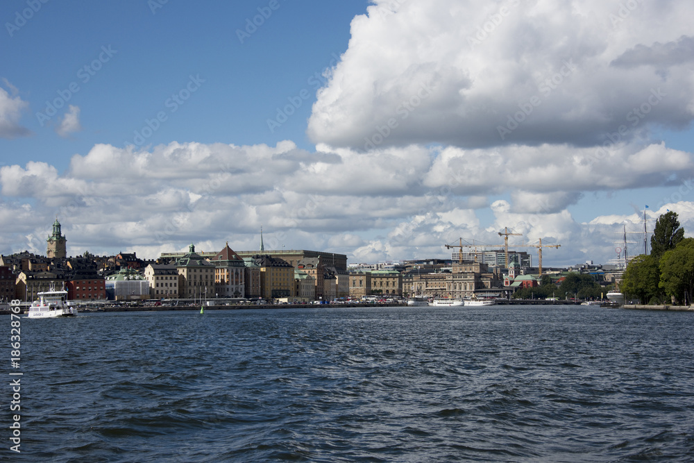 Stockholm Waterfront with famous landmarks, Sweden