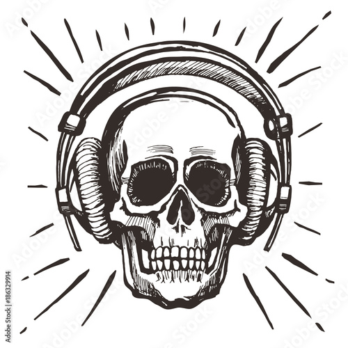  Human skull listening music