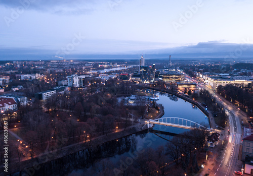 Aerial view of Tartu city downtown with Kaarsild. Tartu, Estonia.