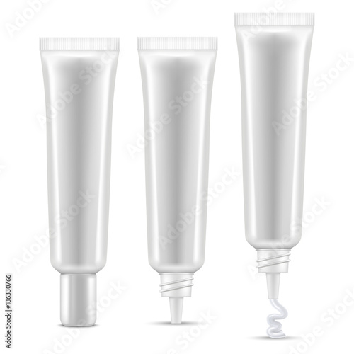 White Cream Tubes. Blank Mock Up for Presentation of Cosmetic Skin Care Product Design. Vector Isolated Illustration