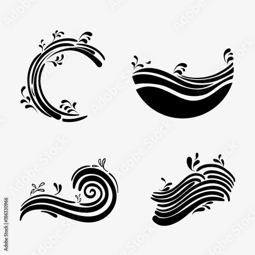 set ocean waves with differes shapes design