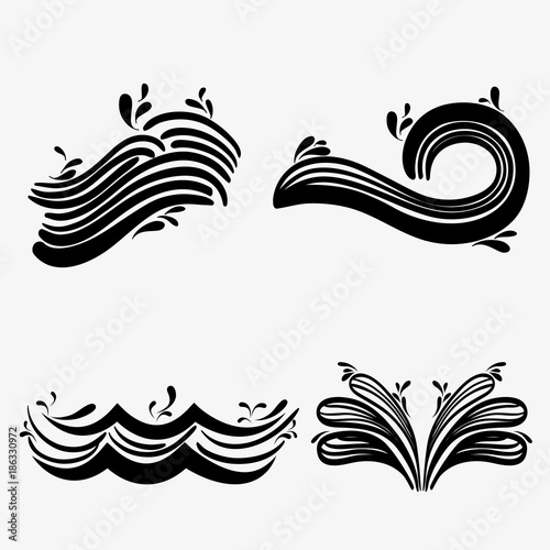 set ocean waves with differes shapes design