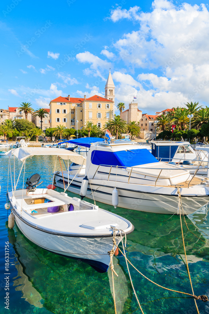 Colorful fishing boats in Supetar port, Brac island, Croatia
