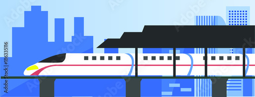 Train with urban city background illustration vector