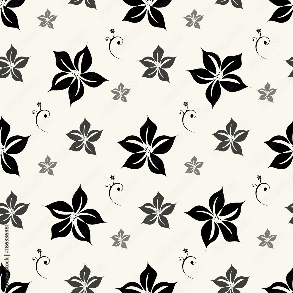 Flowers seamless pattern, vector, black and white Flowers seamless pattern, vector, black and white