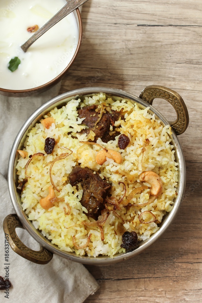Homemade Beef Biryani served with Yogurt dip Homemade Beef Biryani served with Yogurt dip