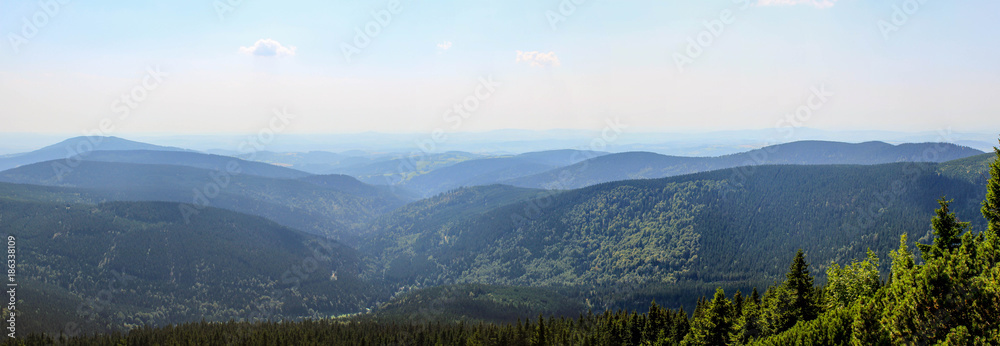 panorama of the mountain Giant Mountains sky blue