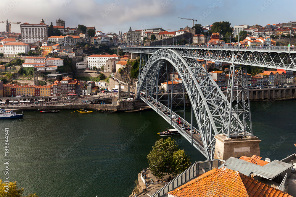 Iconic Dom Luis I Bridge in Porto, Portugal.