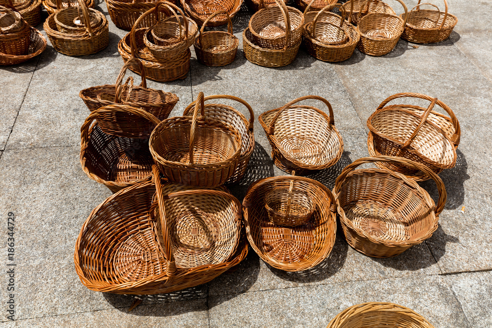 Handmade straw baskets on sale