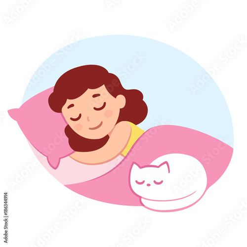 Sleeping girl with cat