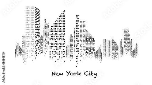 Building blanc et noir éclairé en construction, gratte-ciel, immeuble, lumière, new york, habitation, maison