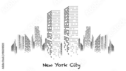 Building blanc et noir éclairé en construction, gratte-ciel, immeuble, lumière, new york, habitation, maison