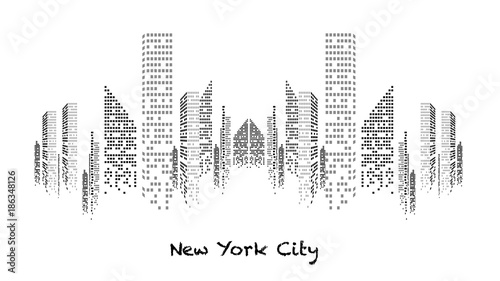 Fototapeta Naklejka Na Ścianę i Meble -  Building blanc et noir éclairé en construction, gratte-ciel, immeuble, lumière, new york, habitation, maison