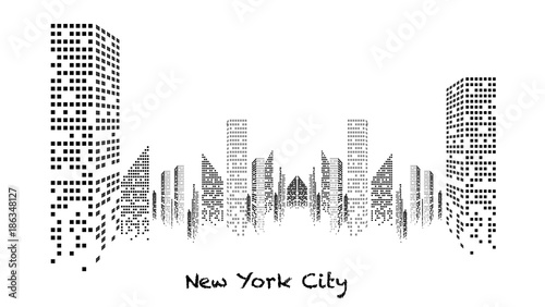 Building blanc et noir éclairé en construction, gratte-ciel, immeuble, lumière, new york, habitation, maison