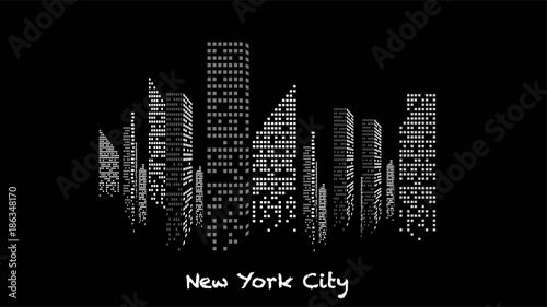 Building blanc et noir éclairé en construction, gratte-ciel, immeuble, lumière, new york, habitation, maison