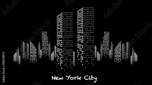 Building blanc et noir éclairé en construction, gratte-ciel, immeuble, lumière, new york, habitation, maison