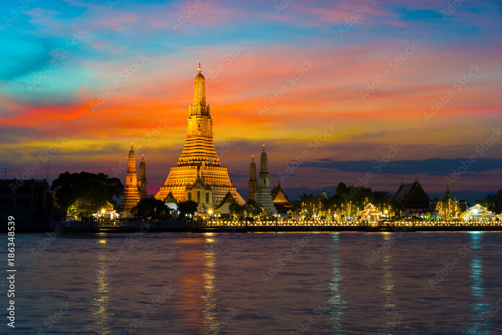 Wat Arun temple at sunset, Bangkok Thailand Wat Arun temple at sunset, Bangkok Thailand