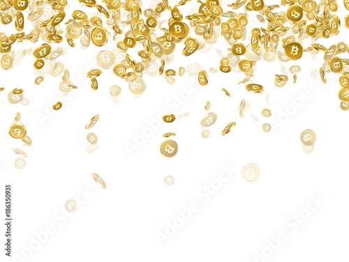 Background with falling gold bitcoins.