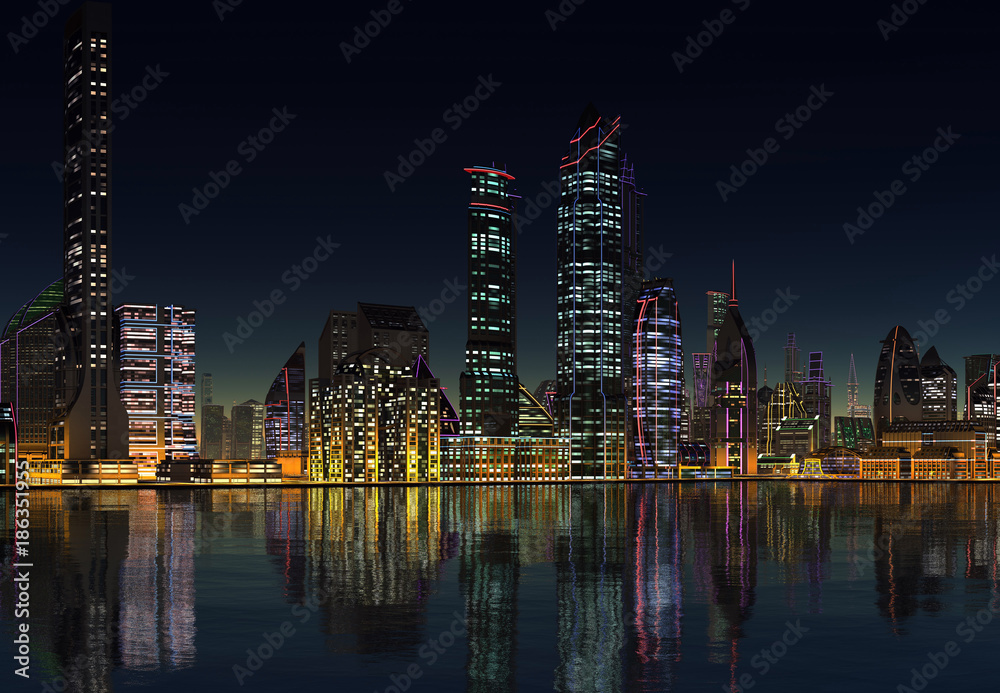 Obraz premium Futuristic City - 3D Computer Graphic Illustration