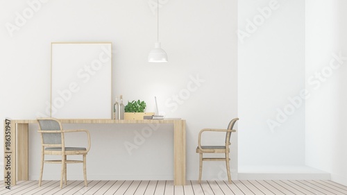 The interior relax space furniture 3d rendering and background white decoration minimal