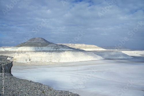 The Ustyurt Plateau in Mangystau, Kazakhstan.  White limestone formation.  © Mayumi