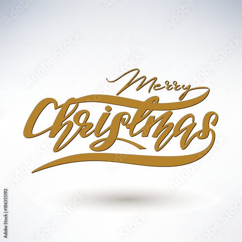 Greeting Card Design with lettering Merry Christmas. Vector illustration.