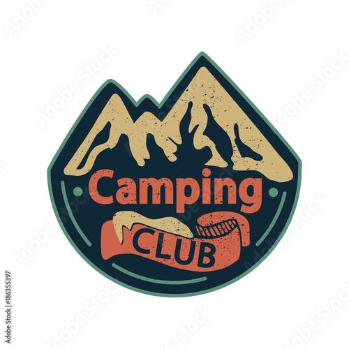 Banner Design with lettering Camping Club. Vector illustration.