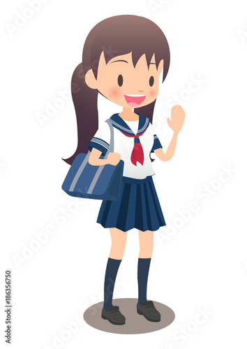 セーラー服を着た女子高生が手を振るイラスト画像 Stock Vector Adobe Stock