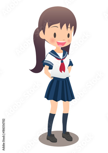 セーラー服を着た女子高生が後ろに手を組んでいるイラスト画像 Stock ベクター Adobe Stock