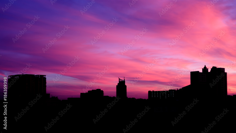 Silhouette of building in evening