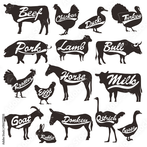 vector set of farm animals silhouettes