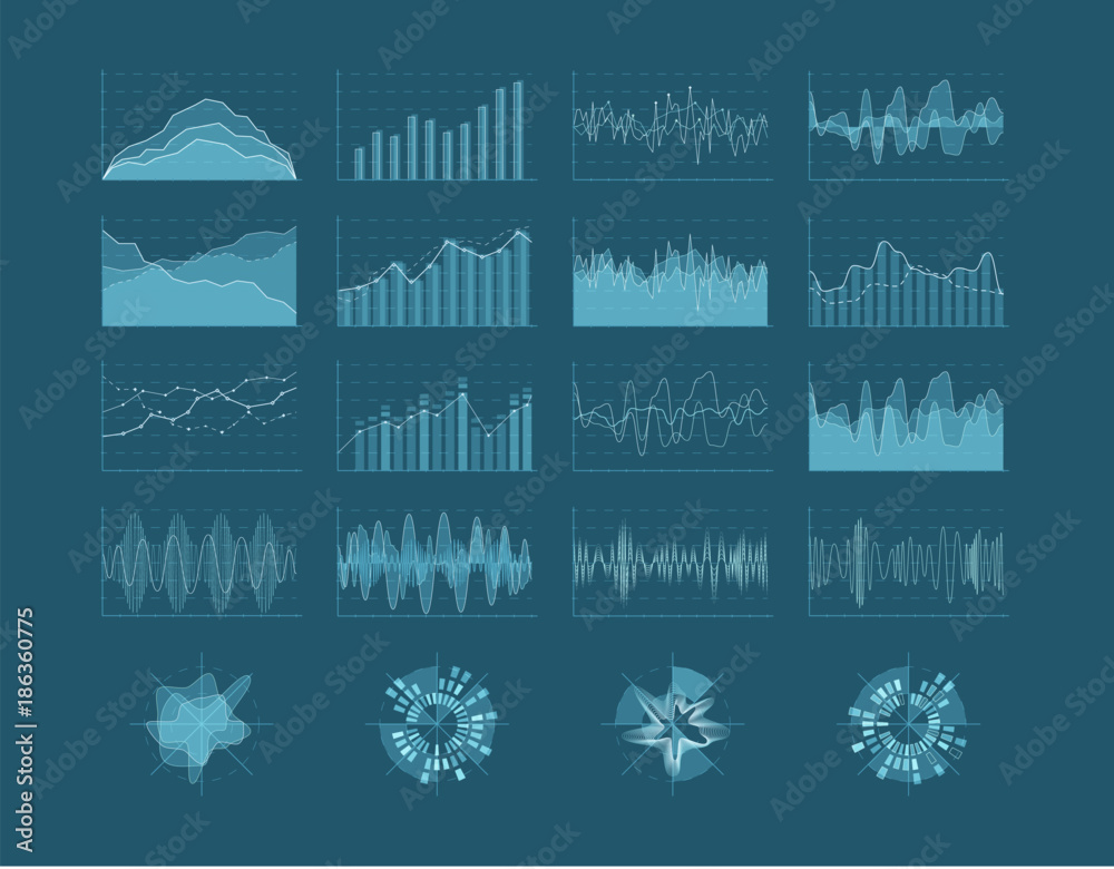 Set of HUD elements. Futuristic user interface. Infographic diagram statistic elements. Vector illustration