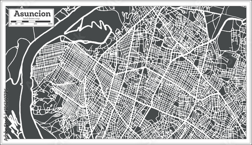 Asuncion Paraguay City Map in Retro Style. Outline Map.
