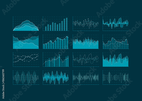 Data analysis visualization. Set of HUD and infographic elements. Futuristic user interface. Vector illustration