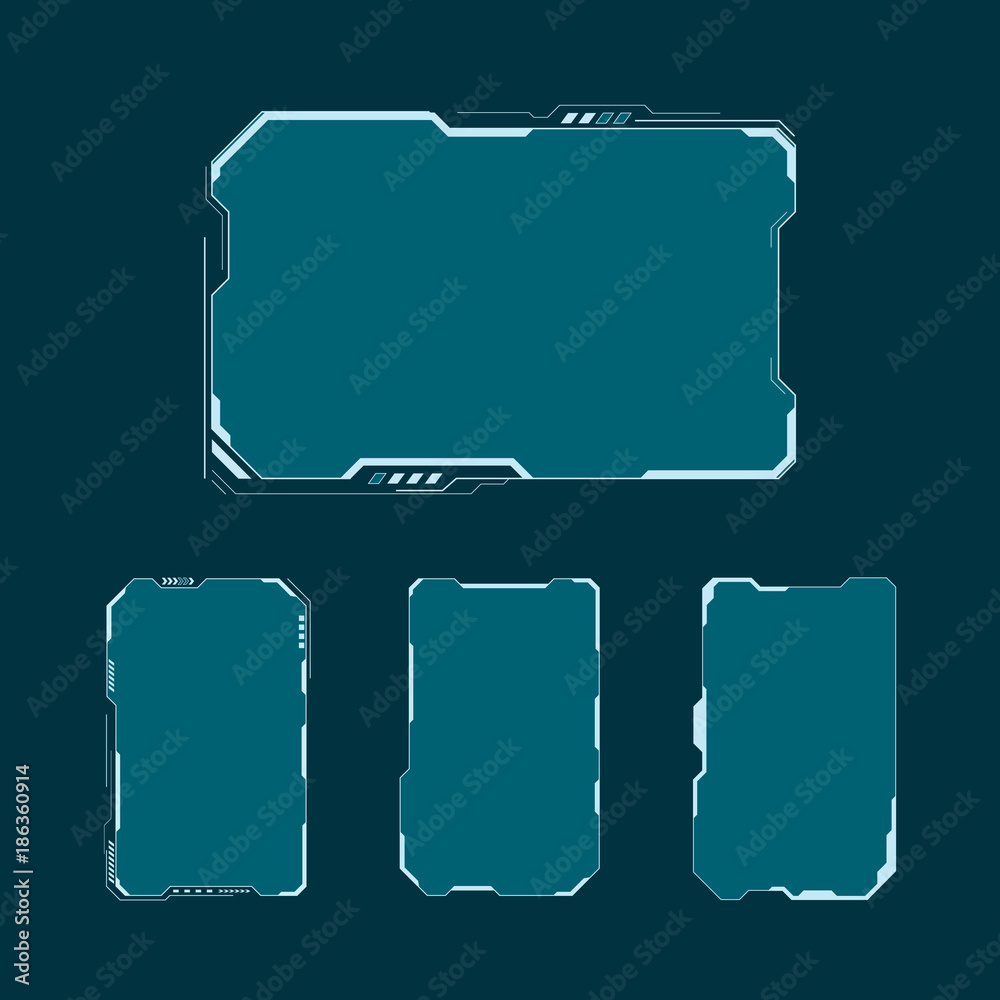 HUD futuristic user interface screen elements set. Abstract control panel layout design. Vector illustration sci fi virtual tech display