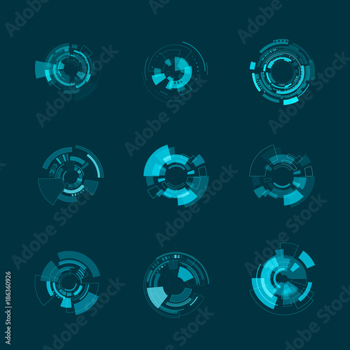 HUD futuristic interface template. HUD panels and hologram shapes. Vector illustration