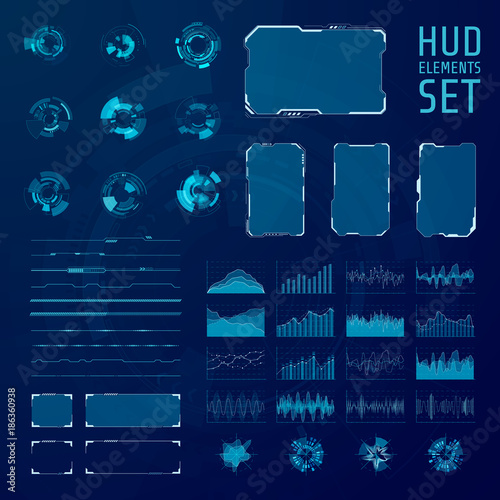 HUD elements collection. Set of graphic abstract futuristic hud pannels. Vector illustration